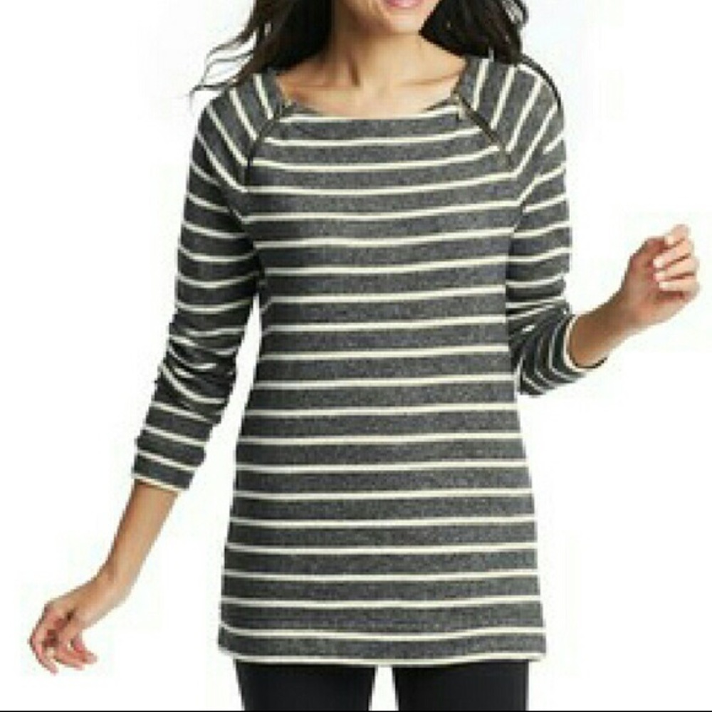 Loft Gray Striped Zip Sweater - Picture 2 of 2